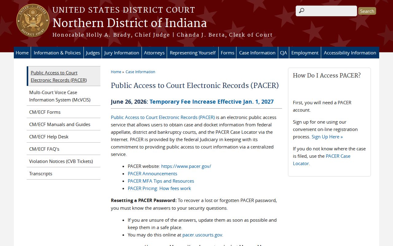 Huntington County federal case lookup source