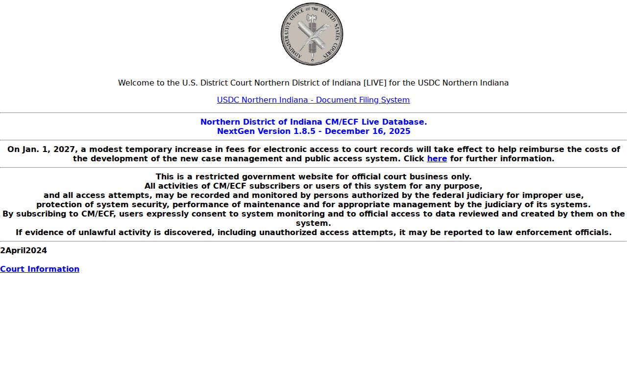 Huntington County civil docket federal system comparison
