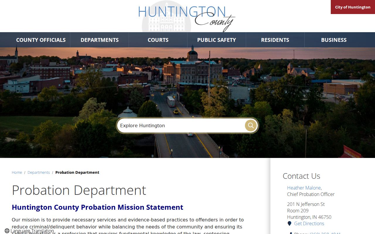 Huntington County court docket probation divisions