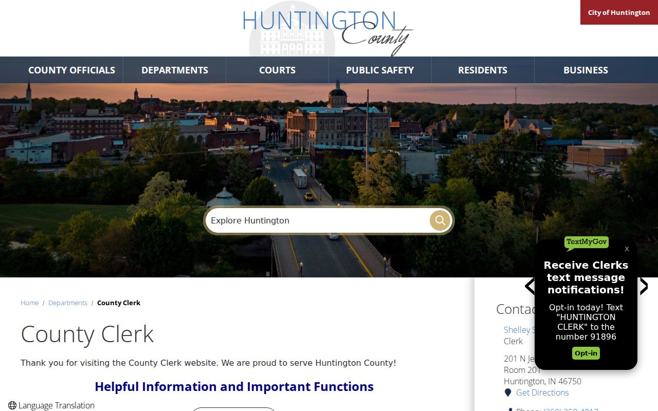 Huntington County court docket Clerk office