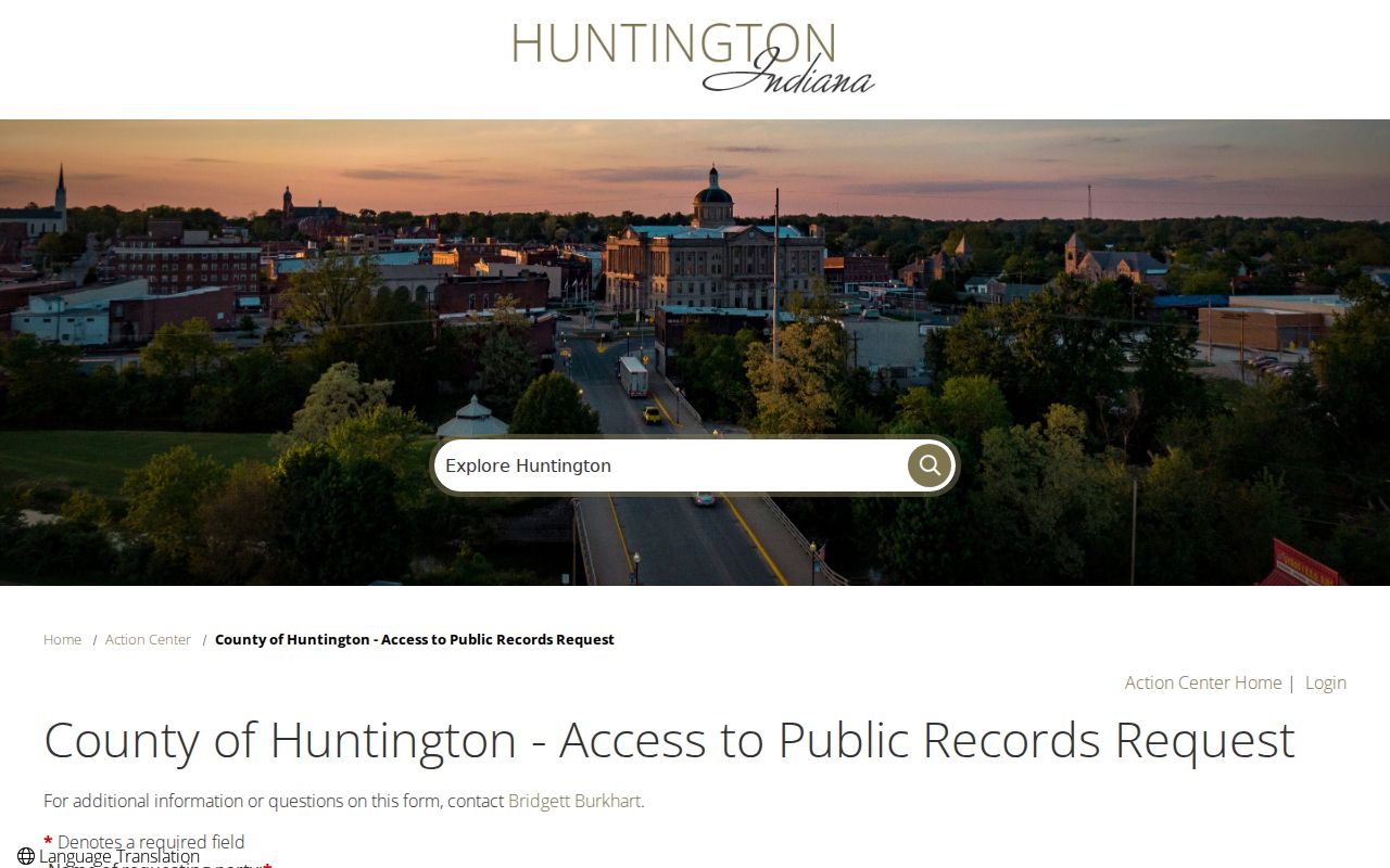Huntington County court docket records request form