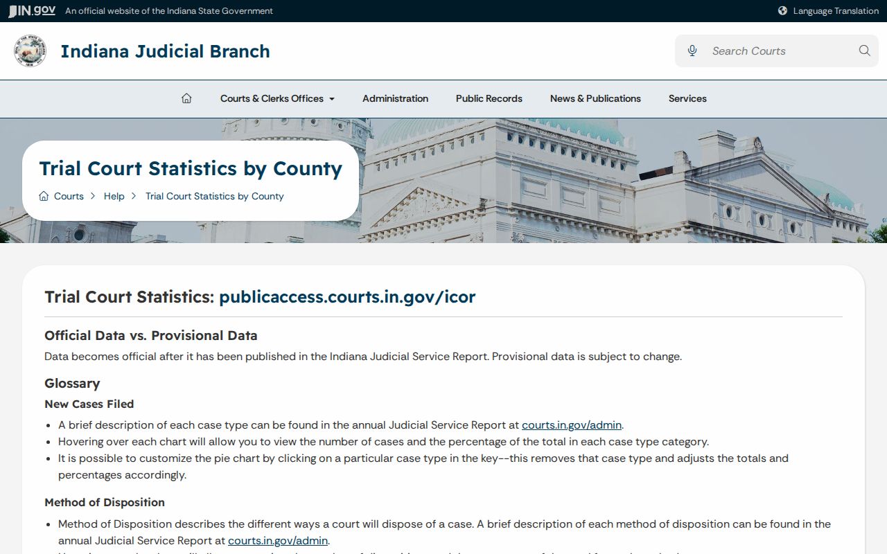 Huntington County court record statistics source