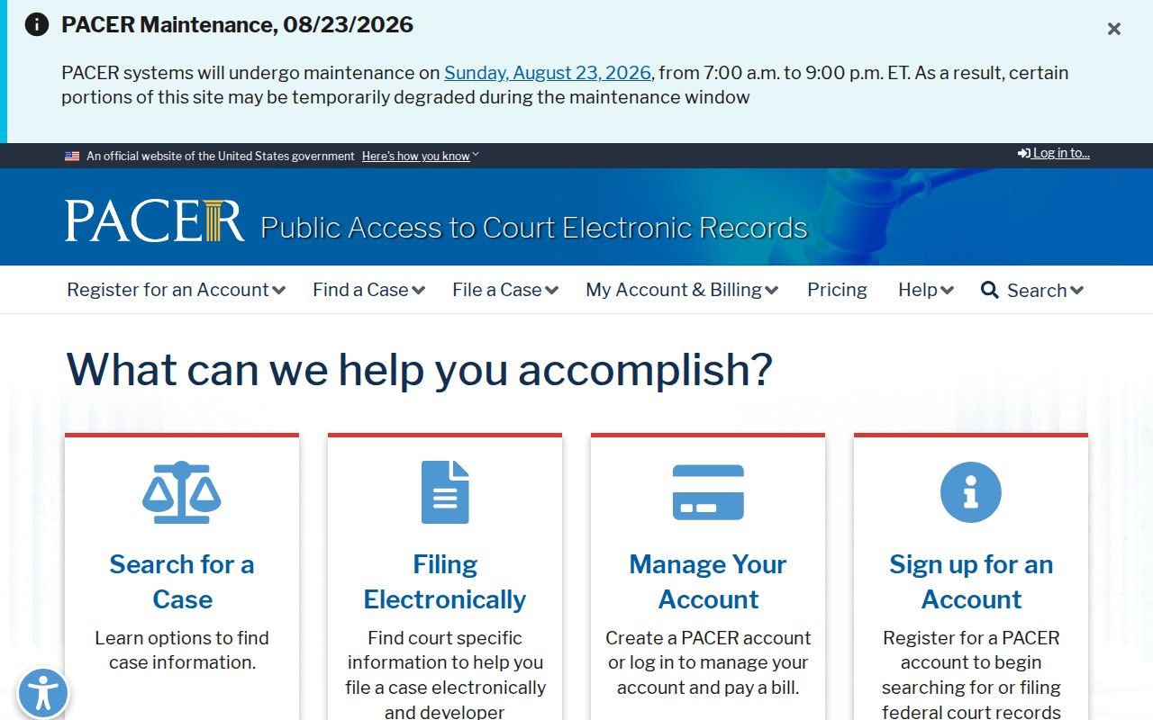 Huntington County federal court record PACER source
